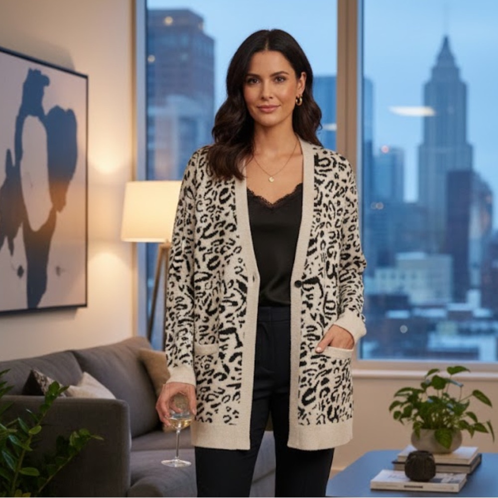 NWT Chico's animal print cardigan‎ sweather size 12